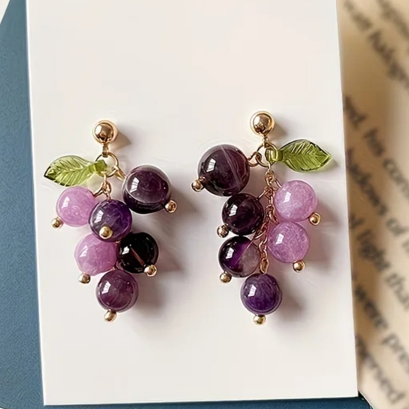 Handmade Jewelry - Purple Grape Cluster Dangle Earrings